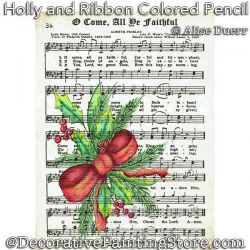 Holly and Ribbon on Music (Colored Pencil) PDF Download Painting Pattern - Alise Duerr