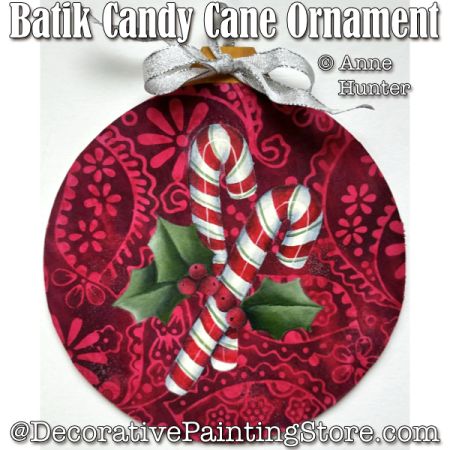 Batik Candy Cane Ornament Painting Pattern PDF Download - Anne Hunter