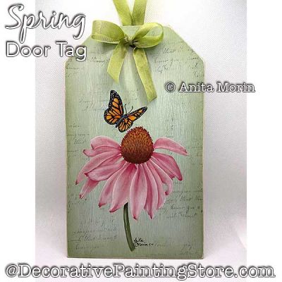 Spring Door Tag (Coneflower-Butterfly) Painting Pattern PDF DOWNLOAD - Anita Morin