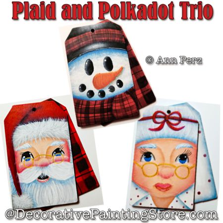 Plaid and Polkadot Trio Ornaments Painting Pattern  PDF DOWNLOAD - Ann Perz