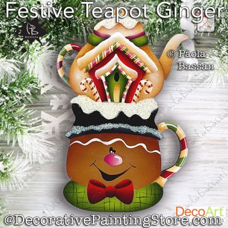 Festive Teapot Ginger Ornament Painting Pattern PDF Download - Paola Bassan