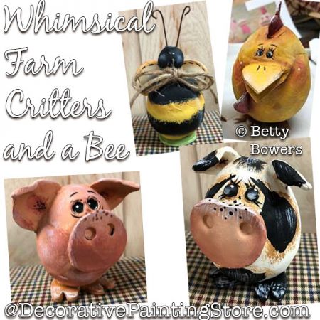 Whimsical Farm Critters and a Bee Painting Pattern PDF DOWNLOAD - Betty Bowers