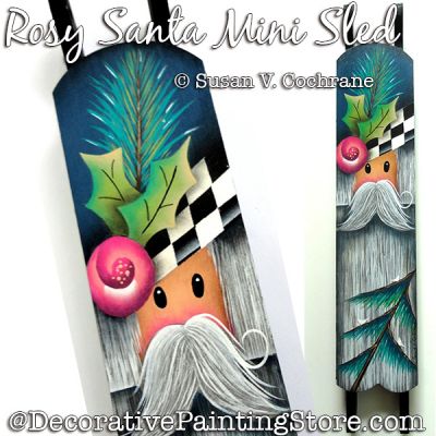 Rosy Santa Mini Sled Painting Pattern PDF DOWNLOAD - Susan Cochrane