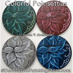 Colorful Poinsettias Coasters / Ornaments PDF Painting Pattern - Susan Cochrane