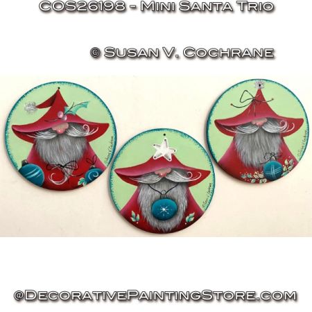 Mini Santa Trio Ornaments Painting Pattern - Susan Cochrane