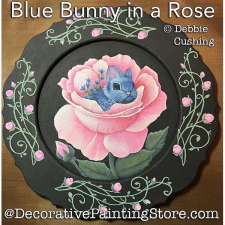 Blue Bunny in a Rose (Acrylic) Painting Pattern Download - Debbie Cushing