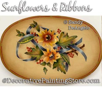Sunflowers and Ribbons Painting Pattern PDF DOWNLOAD - Sandy DeAngelo