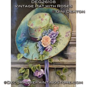 Vintage Hat with Roses (Oil) Painting Pattern - Gini Deaton