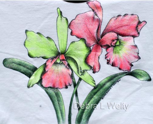 Tropical Orchids in Pen & Ink on Fabric e-Pattern DOWNLOAD