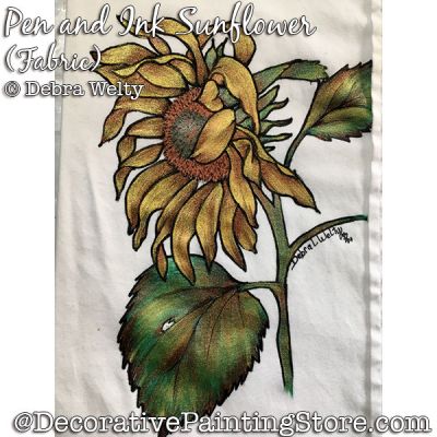 Pen and Ink Sunflower (and Dragonflies) Fabric Painting Pattern PDF DOWNLOAD - Debra Welty