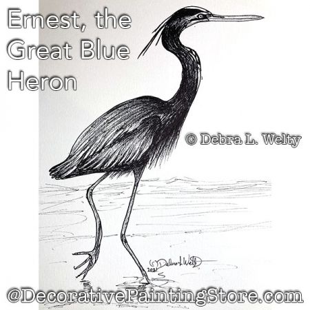 Ernest the Great Blue Heron Pen and Ink Painting Pattern PDF DOWNLOAD - Debra Welty