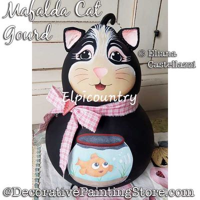 Mafalda Cat Gourd Painting Pattern PDF Download - Eliana Castellazzi