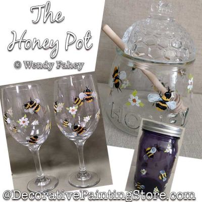 The Honey Pot (Bumble Bees / Daisies) Glass Painting Pattern PDF DOWNLOAD - Wendy Fahey