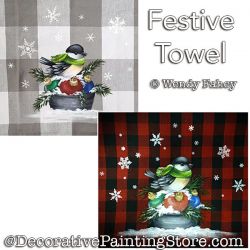 Festive Towel (Chickadee) Painting Pattern PDF DOWNLOAD - Wendy Fahey