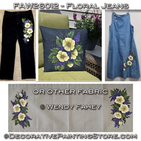 Floral Jeans (or Other Fabric) Painting Pattern with Video - Wendy Fahey