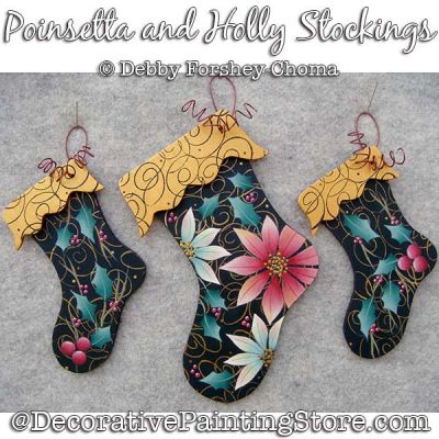 Poinsettia and Holly Stocking Ornaments Painting Pattern DOWNLOAD - Debby Forshey-Choma