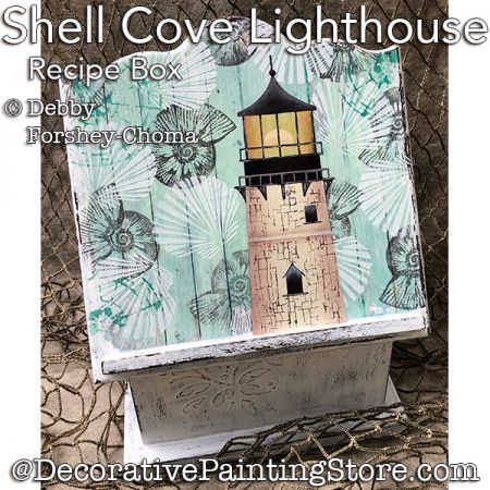 Shell Cove Lighthouse Recipe Box Painting Pattern PDF DOWNLOAD - Debby Forshey-Choma