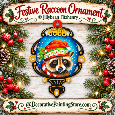 Festive Raccoon Ornament Painting Pattern - Jillybean Fitzhenry