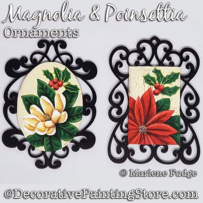 Magnolia and Poinsettia Ornaments Painting Pattern PDF DOWNLOAD - Marlene Fudge