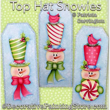 Top Hat Snowies Ornaments Painting Pattern PDF DOWNLOAD - Patricia Garrington