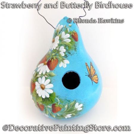 Strawberry and Butterfly Birdhouse Gourd Painting Pattern PDF DOWNLOAD - Rhonda Hawkins