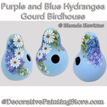 Purple and Blue HydrangeaBirdhouse Gourd Painting Pattern PDF DOWNLOAD - Rhonda Hawkins