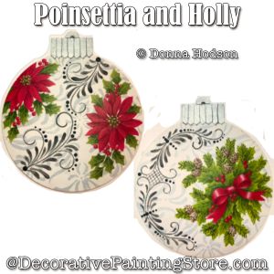 Poinsettia and Holly Ornaments Painting Pattern - Donna Hodson