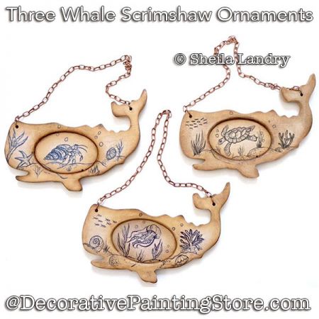 Three Whale Scrimshaw Ornaments Painting Pattern - Sheila Landry