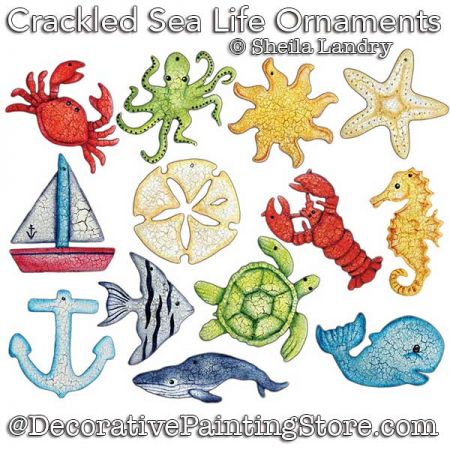 Crackled Sea Life Ornaments Painting Pattern - Sheila Landry