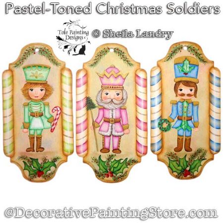 Pastel Toned Christmas Soldiers Ornaments Painting Pattern - Sheila Landry