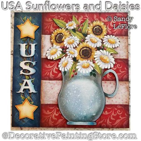 USA Sunflowers and Daisies Painting Pattern PDF DOWNLOAD - Sandy LeFlore