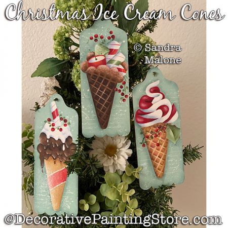 Christmas Ice Cream Cones Painting Pattern PDF DOWNLOAD -Sandra Malone