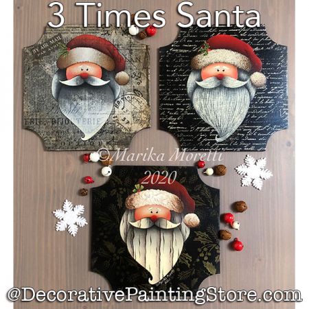 3 Times Santa Painting Pattern PDF DOWNLOAD - Marika Moretti