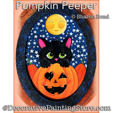 Pumpkin Peeper (Black Cat) Painting Pattern DOWNLOAD  - Sharon Bond