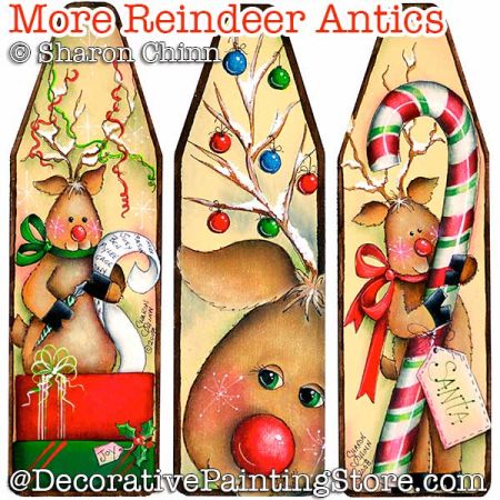 More Reindeer Antics Mini-Ironing Board Ornaments Painting Pattern - Sharon Chinn