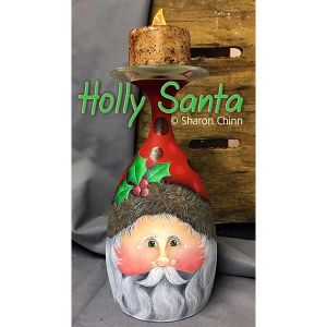 Holly Santa Candle Stand Painting Pattern by Download - Sharon Chinn