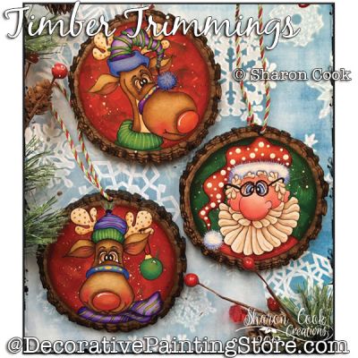 Timber Trimmings (Santa and reindeer) DOWNLOAD Painting Pattern - Sharon Cook