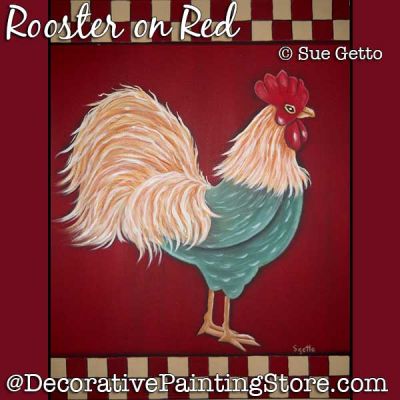 Rooster on Red DOWNLOAD Pattern - Sue Getto