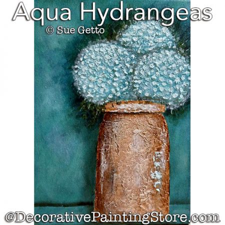 Aqua Hydrangeas Painting Pattern PDF DOWNLOAD - Sue Getto