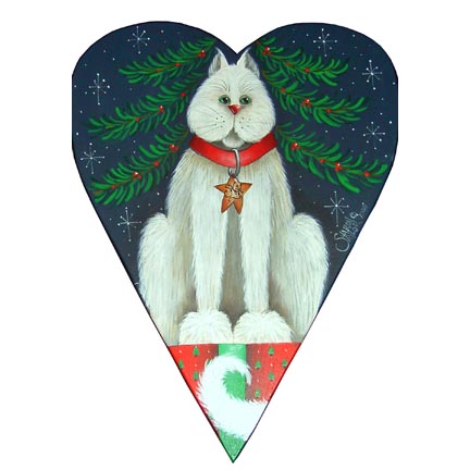 Christmas Kitty Primitive Heart By Mail - Sharon Chinn