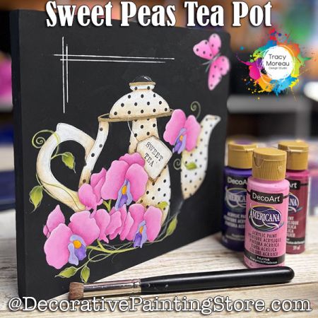 Sweet Peas Tea Pot - Tracy Moreau - Painting Pattern