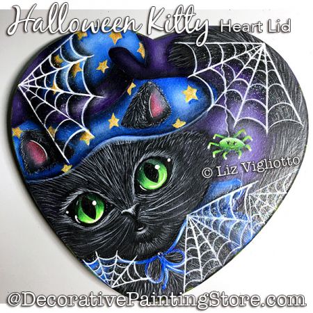 Halloween Kitty Heart Lid Painting Pattern PDF DOWNLOAD - Liz Vigliotto