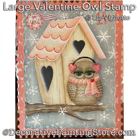 Large Valentine Owl Stamp Painting Pattern PDF DOWNLOAD - Liz Vigliotto