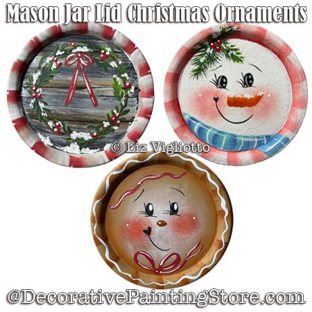 Mason Jar Lid Ornaments Painting Pattern - Liz Vigliotto